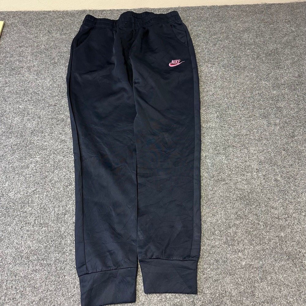 Nike Joggers Womens Size L Black Pink Logo Elastic Waist Athletic Sweatpants